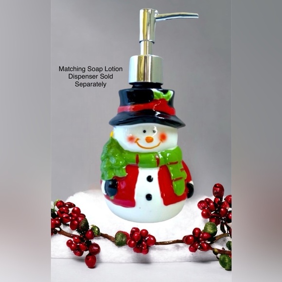 Snowman Kitchen Hand Painted Set Christmas Ceramic Dish Tray Napkin Holder 2 PC - Picture 14 of 15